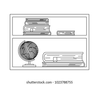bookcase with world planet icon
