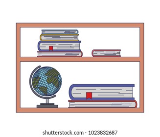 bookcase with world planet icon