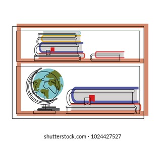 bookcase with world planet icon