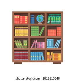 Bookcases with books and other office items. Vector illustration of bookshelves isolated on white background