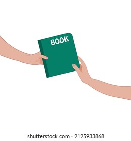 Bookcrossing. Book Swap. Gift A Book. Hands Holding A Green Book. World Book Day. Vector.	