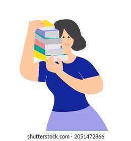 Bookcrossing concept. Happy people exchanging, borrowing and recommending paper book. Readers swap literature. Flat vector illustration isolated on white background