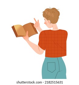 Bookcrossing with Happy Man Character Reading Borrowed Paper Book Vector Illustration