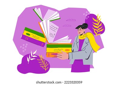 Bookcrossing reuse eco-friendly initiative, flat vector illustration isolated on white background. Book crossing banner or poster design with people sharing and exchanging literature.