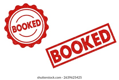 Booked red ink rubber stamps sign symbol grunge effect round and rectangle seals sold business not available not free fully booked tag badge label