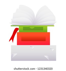 Bookes withe paper and on white background vector illustration flat desing 