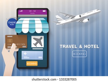 Booking Airline & Hotel Online on mobile by credit card.