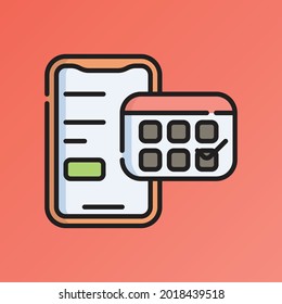 Ilustración del vector de iconos de la aplicación de reserva. Dibujo de esquema plano. Concepto de icono de viajes y turismo Vector Premium aislado