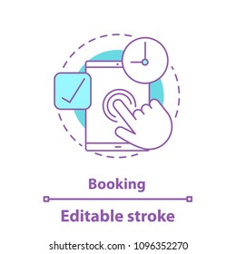 Booking concept icon. Digital planner idea thin line illustration. Tablet PC apps. Vector isolated outline drawing. Editable stroke