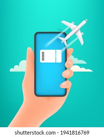 Reservieren von e-Tickets auf Smartphone-Konzept. Modernes Smartphone mit Ticket auf der Hand