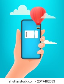Reservar boleto electrónico en concepto de smartphone. Smartphone moderno con boleto en la mano