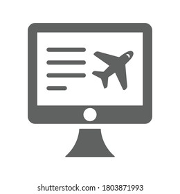 Booking flight, air ticket icon. Gray vector on isolated white background