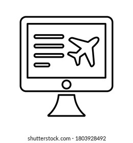 Booking flight, air ticket line icon. Outline vector on isolated white background