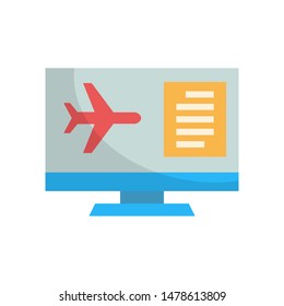 booking flight online on computer flat design icon, vector and illustration on isolate background