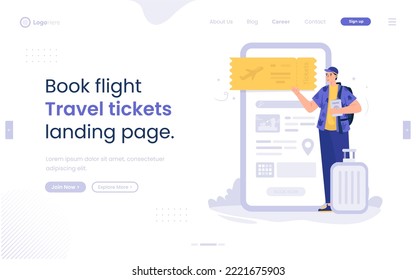 Booking flight travel tickets online illustration web banner