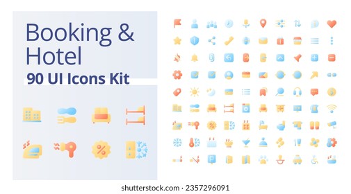 Booking and hotel pixel perfect flat gradient color ui icons kit. Accommodation for tourists. Rent room. Vector isolated RGB pictograms. GUI, UX design for web, mobile. Poppins font used