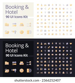 Booking and hotel pixel perfect flat gradient two-color ui icons kit for dark, light mode. Rent accommodation. Vector isolated RGB pictograms. GUI, UX design for web, mobile. Poppins font used