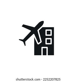 Booking hotels and airplanes simple glyph icon. Vector solid isolated black illustration.