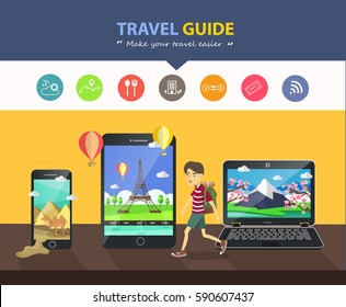 Booking online ,Application mobile , responsive web design template. Flat design modern vector illustration concept.
