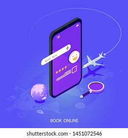 Booking online concept Summer holiday vacation,Online booking design concept for mobile phone hotel, flight, car, tickets,Modern flat design concept for web page design for website and mobile website.