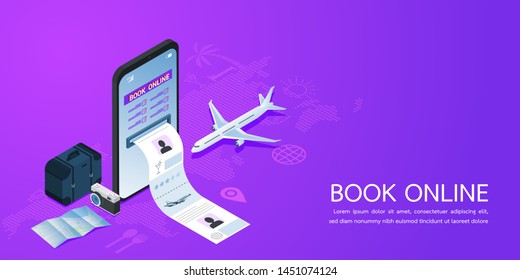 Booking online concept Summer holiday vacation,Online booking design concept for mobile phone hotel, flight, car, tickets,Modern flat design concept for web page design for website and mobile website.