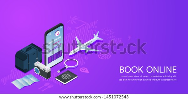 Booking online concept Summer holiday\
vacation,Online booking design concept for mobile phone hotel,\
flight, car, tickets,Modern flat design concept for web page design\
for website and mobile\
website.