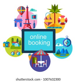  booking online concept for vacation with flat icons