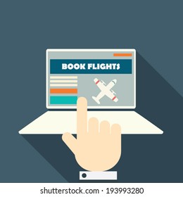 Booking online flights responsive web design template. Eps10 vector illustration.