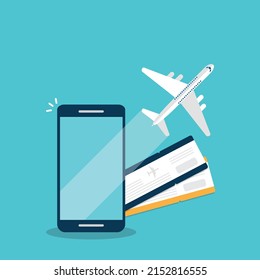 Booking online tickets .Buy or check in. Vector Illustration of online ticket, tourism and travel, vacation and journey by plane.