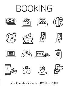 Booking related vector icon set. Well-crafted sign in thin line style with editable stroke. Vector symbols isolated on a white background. Simple pictograms.