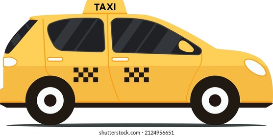 Booking taxi via mobile app. Taxi on the background. Vector flat illustration.