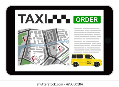 Booking taxi via mobile app. Vector flat illustration.