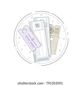 Booking of ticket.Thin line colorful vector illustration