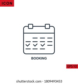 Booking vector icon on white background. Illustration line icon for graphic, print media interfaces and web design.
