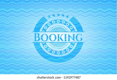 Booking water wave representation style emblem.