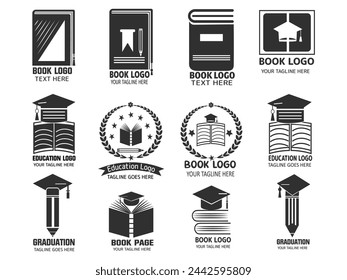 Book-Inspired Logo Concepts, Bundle Of Logos for Book Lovers, Bookish Logo Design Collection, Artistic Logos for Literary Brands, Elegant Book Logo Creations, Symbolic Logos for Publishing Houses