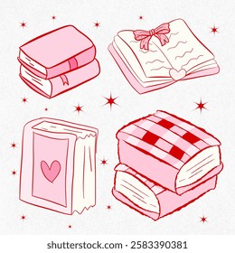 Bookish coquette clipart, cute, y2k, coquette aesthetic, bows clipart,  crafts Bows , Coquette, Pink Coquette Ribbon Clipart Gift bow clipart Decoration valentine gift, hand drawn book, vintage Doodle