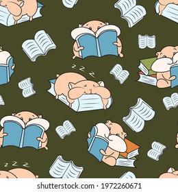 Bookish hamster loves reading cute seamless pattern