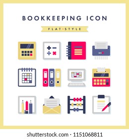 Bookkeeping, business and finance icons. Flat vector style