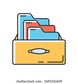 Bookkeeping card system RGB color icon. Paper documents systematization, data folders. Paperwork, audit, accounting documentation archive. Isolated vector illustration