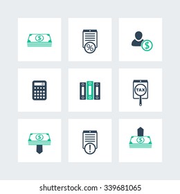 Bookkeeping, Finance, Payroll Icons Pack, Vector Illustration