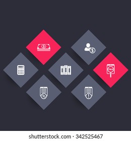 Bookkeeping, finance, payroll rhombic icons, vector illustration