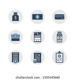 Bookkeeping, finance, payroll round icons, vector illustration