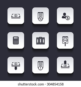 Bookkeeping, finance rounded square icons, vector illustration, eps10, easy to edit