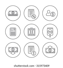 Bookkeeping, finance, thick line icons on white, vector illustration, eps10