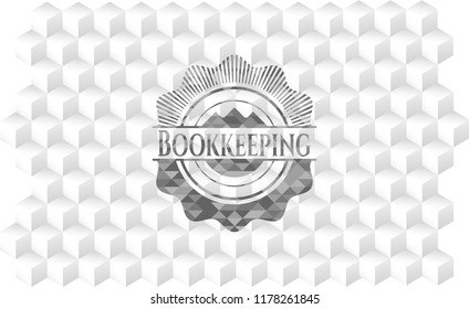 Bookkeeping grey emblem. Retro with geometric cube white background