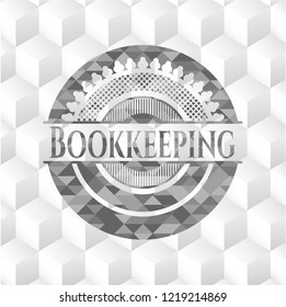 Bookkeeping grey emblem. Vintage with geometric cube white background