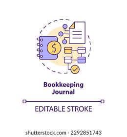 Bookkeeping journal concept icon. Financial activities records. Accounting abstract idea thin line illustration. Isolated outline drawing. Editable stroke. Arial, Myriad Pro-Bold fonts used