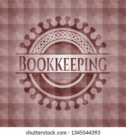 Bookkeeping red emblem with geometric background. Seamless.