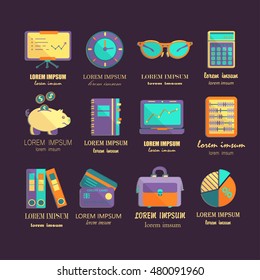 Bookkeeping vector flat icons. Finance, accounting and auditing, economic, business symbols. Business illustration.